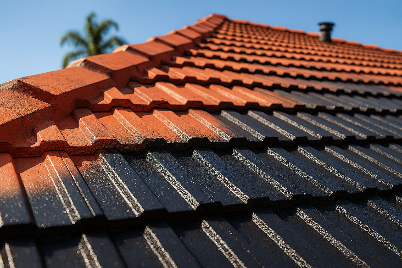 Professional Colorbond roof painting service in Melbourne showing restored metal roof finish